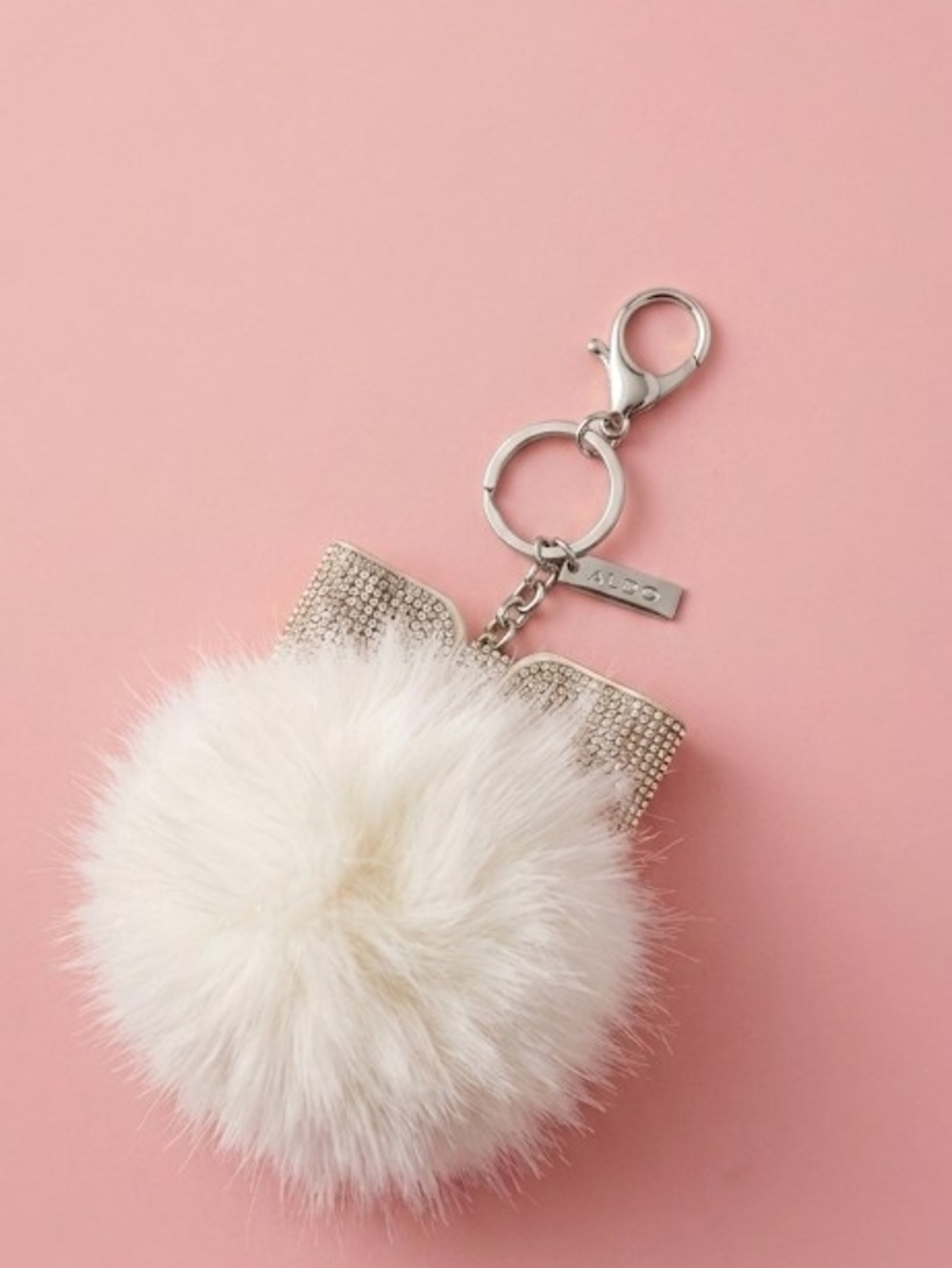 ALDO White Faux Fur Pom Pom Keychain